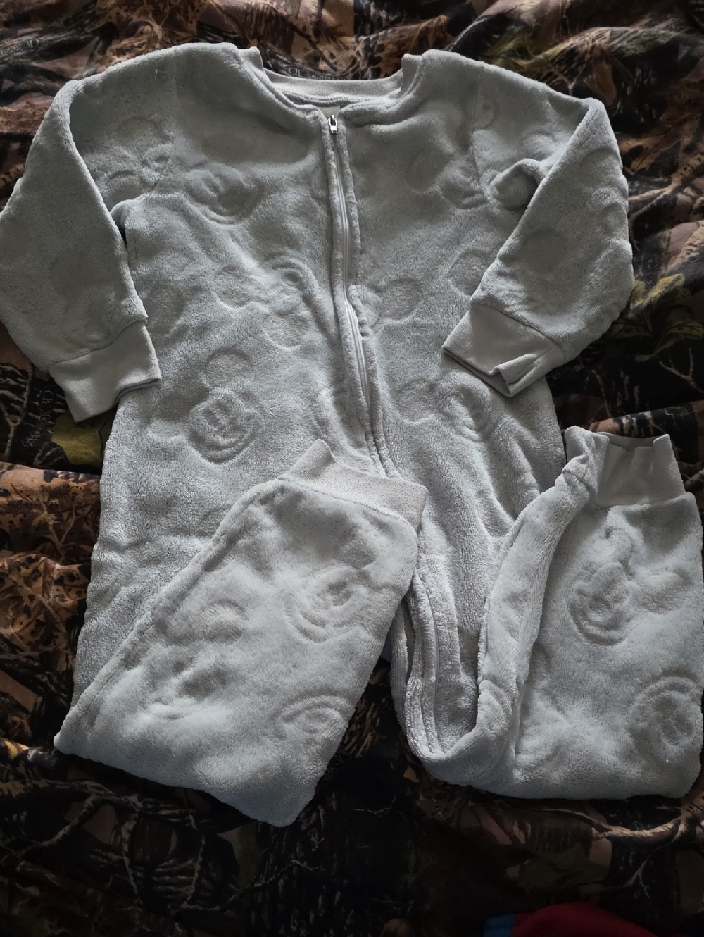 Soft Light Gray Kids Zip-Up Pajama Footed Set